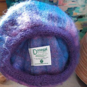 Vintage Donegal mohair beanie/hat/tam - blue and purple